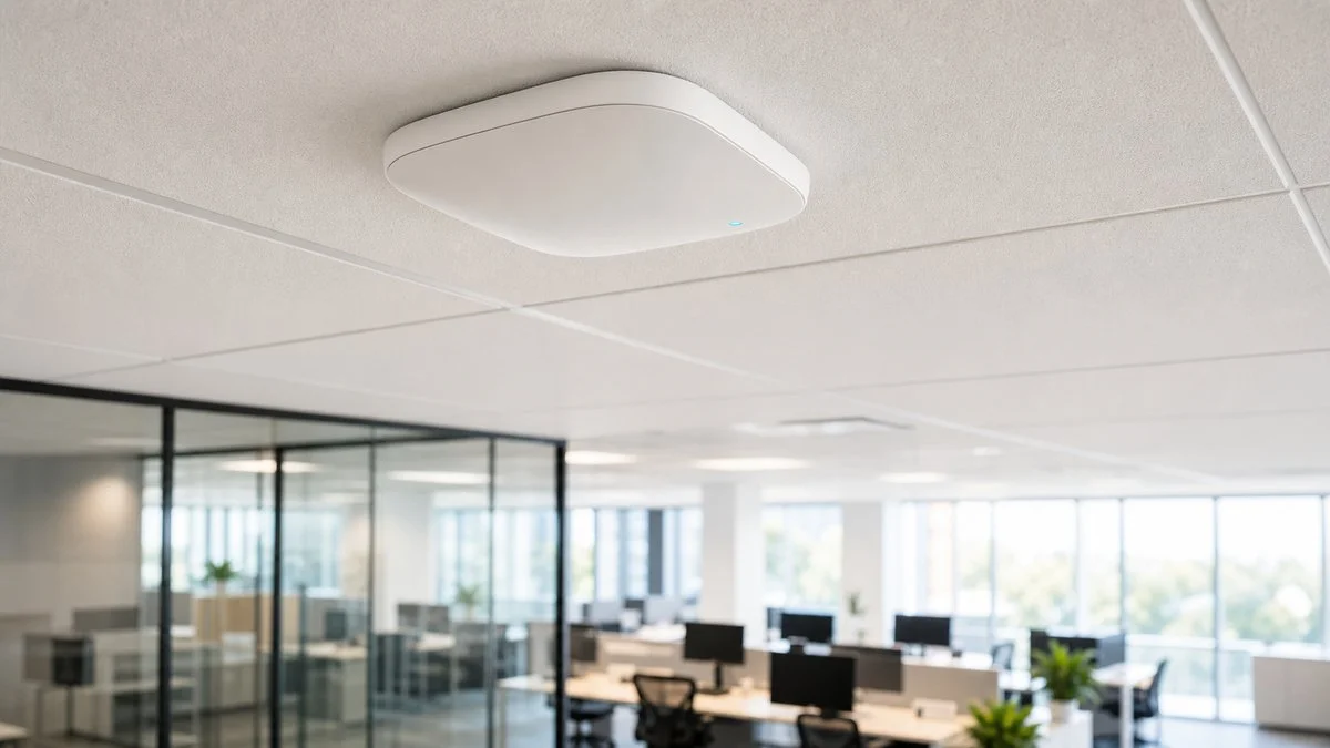 Enterprise Wi-Fi access point installed in a modern office space